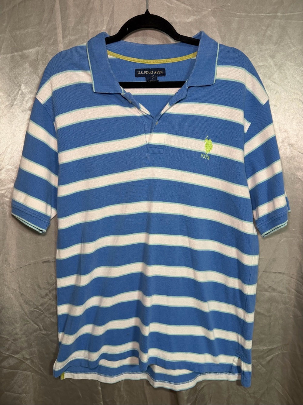 U.S. Polo Assn Mens Blue Striped Polo Shirt Cotton Preppy Y2K Size Medium
